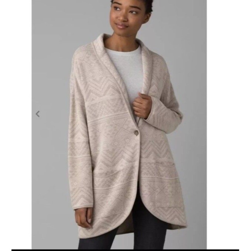 Prana‎ Sevie Cardigan tan/creme Merino sweater XS Cozy 183